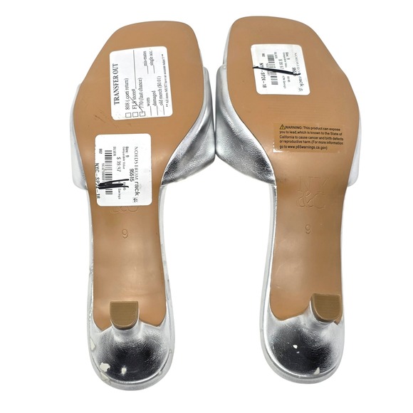 NY&C Silver Metallic Square Toe Kitten Heel Mules Sandals Women's Size 9 - Picture 7 of 9
